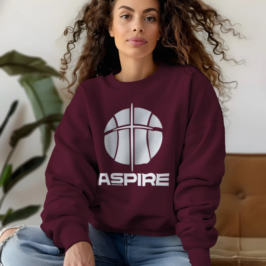 Aspire Basketball Crewneck Sweatshirt – White Logo | Fleece Crew