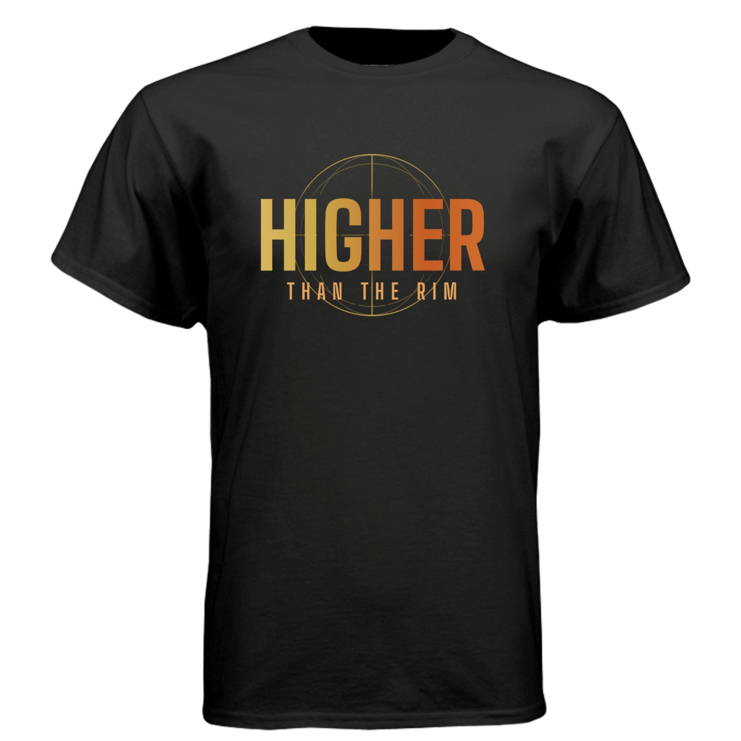 HIGHER™ Season One – Higher Than the Rim Tee in Black, front view | Aspire Basketball Training