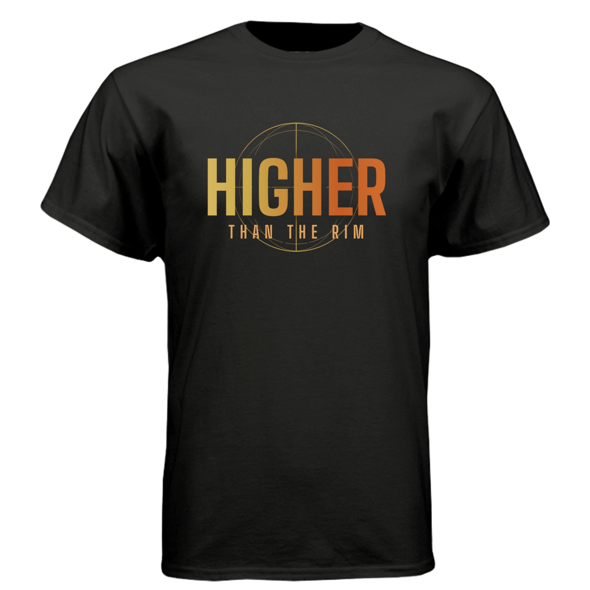 HIGHER™ Season One – Higher Than the Rim Tee in Black, front view | Aspire Basketball Training