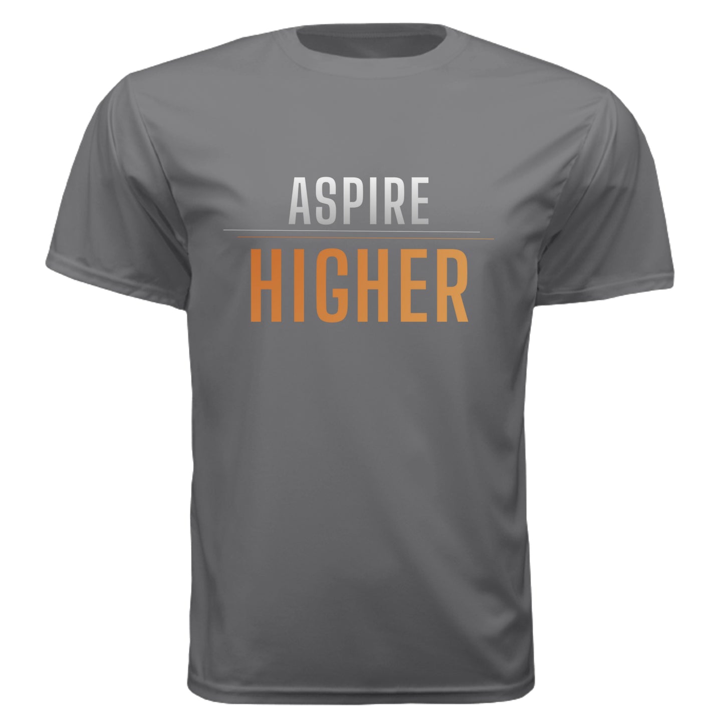 HIGHER™ Season One – Aspire Higher Performance Tee in Graphite, front view | Aspire Basketball Training
