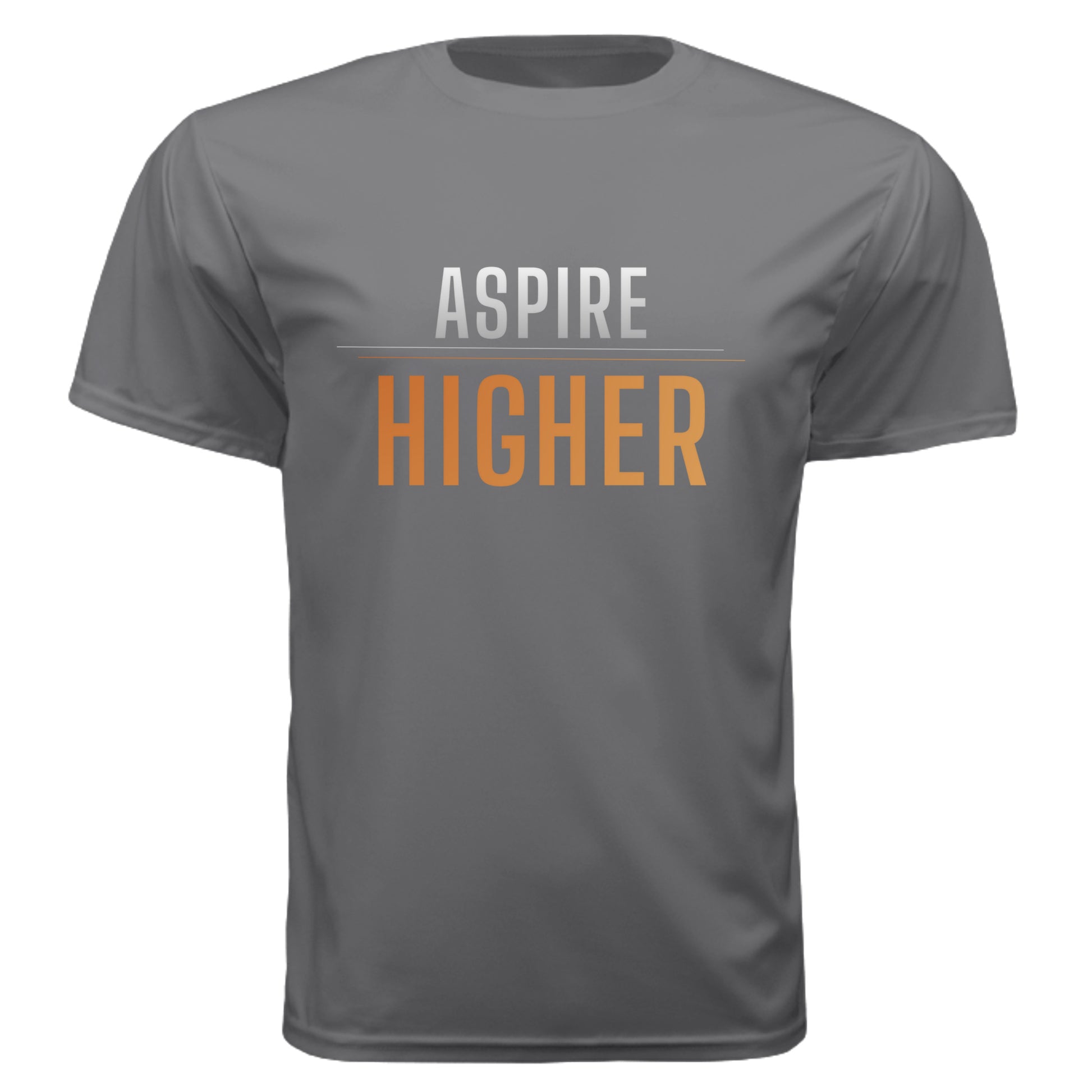 HIGHER™ Season One – Aspire Higher Performance Tee in Graphite, front view | Aspire Basketball Training